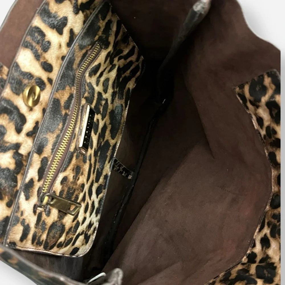 LIONEL Leopard Bag Faux Leather Suede Trim‎ Studded Braided Handles Western